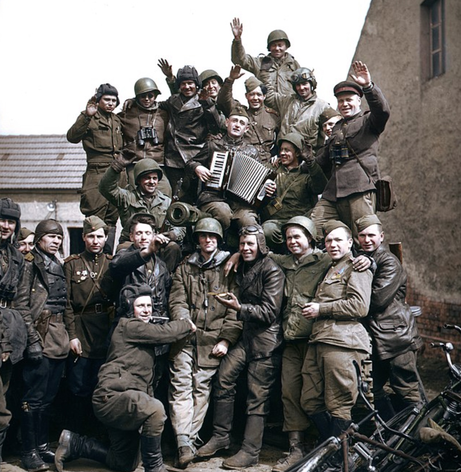 American and Soviet troops in the German village of Griebo, Saxony, after the the end of World War II in Europe 
